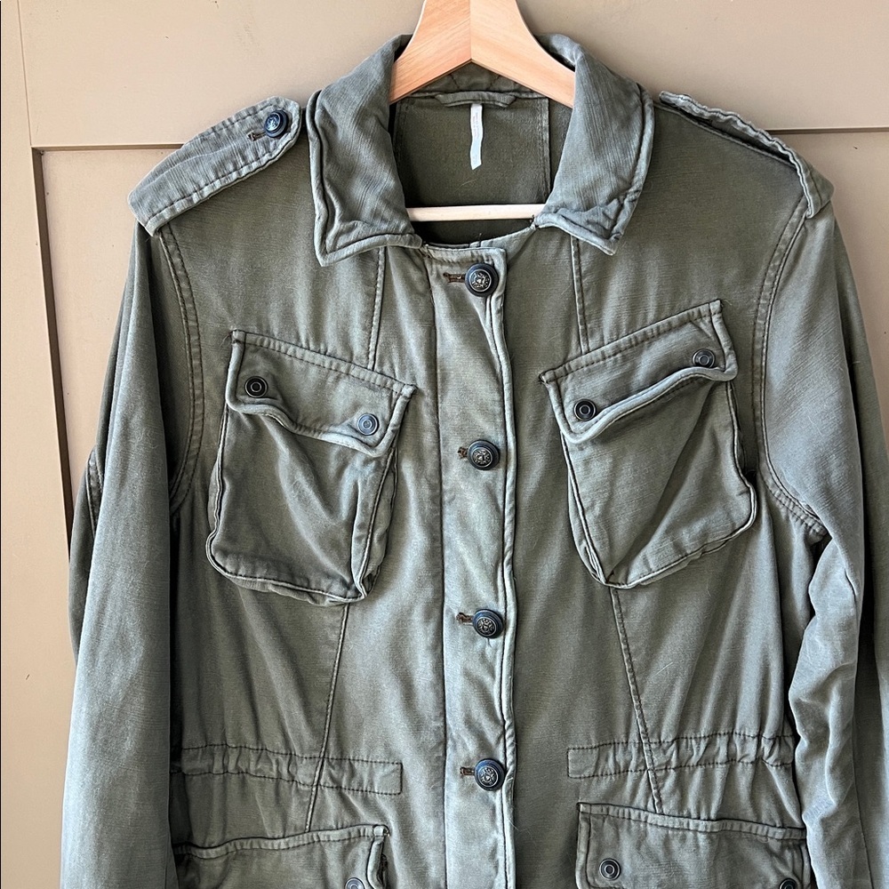 Free People Army Green XS Cargo Utility Midi Jacket Cotton - Picture 3 of 12